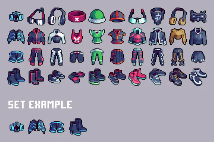 Clothing Pixel Icons for Cyberpunk Game