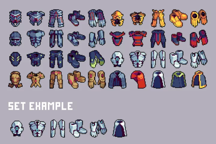 Pixel Armor 32×32 Icons for Cyberpunk Game