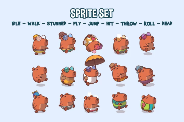 Capybara Cartoon Characters Asset Pack