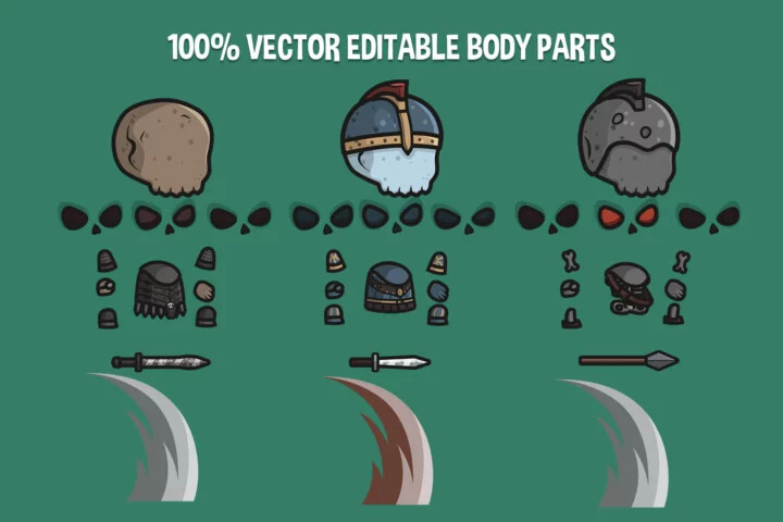 Chibi Skeleton Gladiator Character Sprites