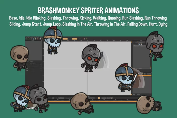 Chibi Skeleton Gladiator Character Sprites
