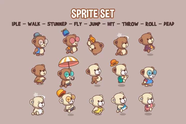 Cute Bear Character Sprites Pack
