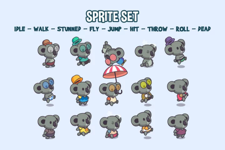 Cute Koala Game Character Sprite