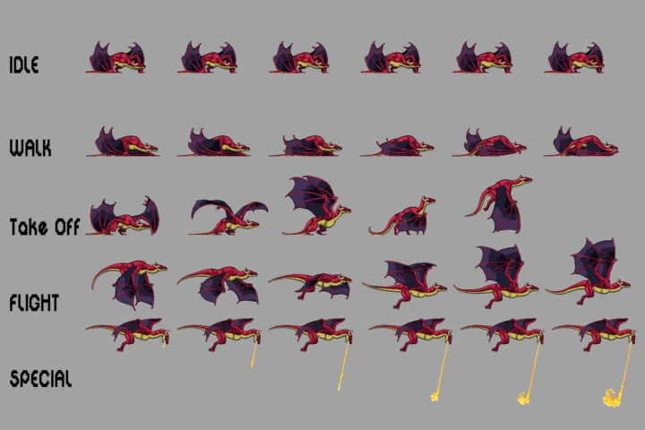 Dragon Pixel Art Character Sprite Sheets Pack