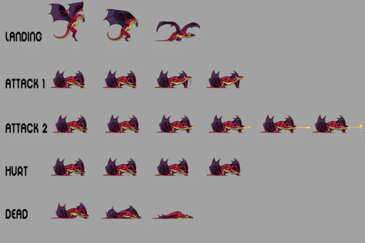 Dragon Pixel Art Character Sprite Sheets Pack
