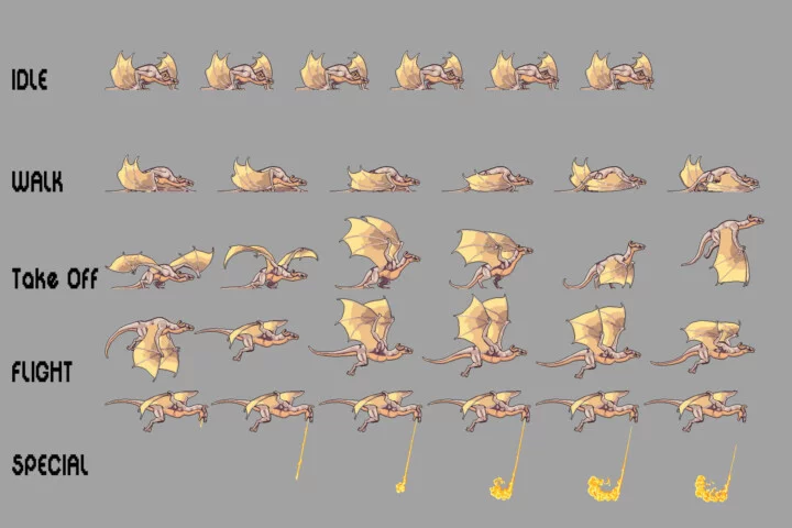 Dragon Pixel Art Character Sprite Sheets Pack