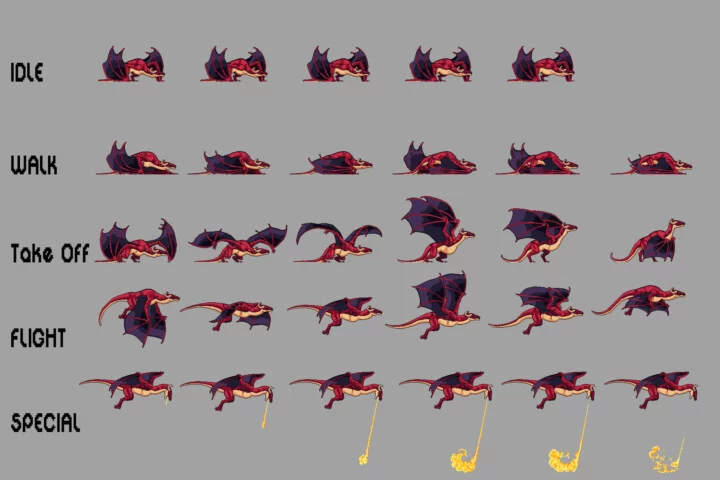 Dragon Pixel Art Character Sprite Sheets Pack