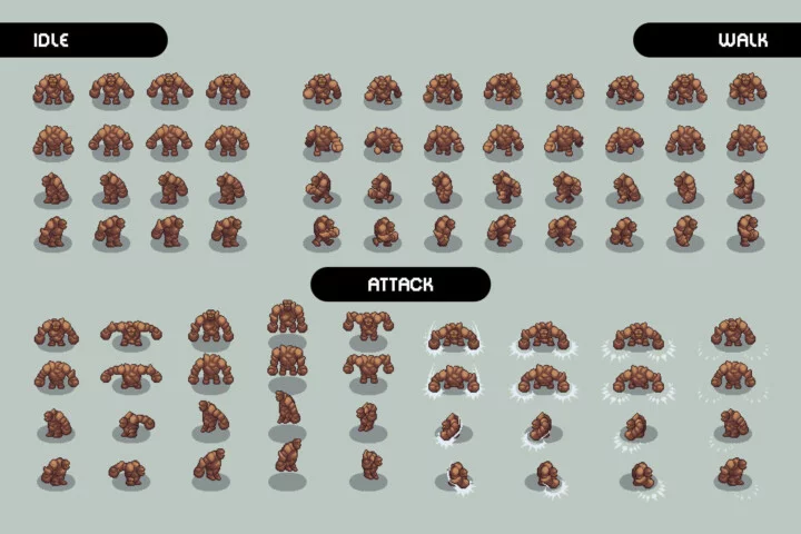 Golem Pixel Art Top-Down Sprite Pack