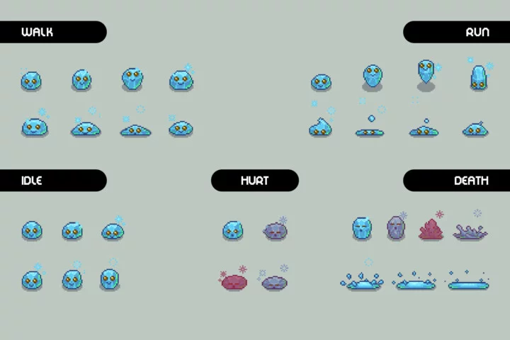 Pixel Art Slime Enemies Top-Down Sprite Pack