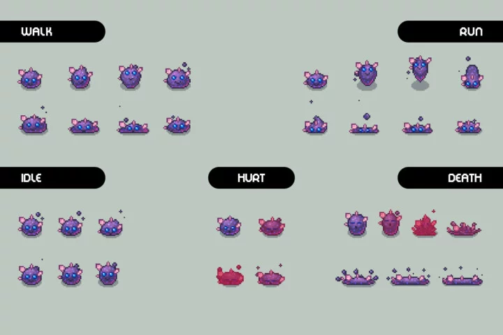 Top-Down Pixel Art Slime Monsters Sprite Pack