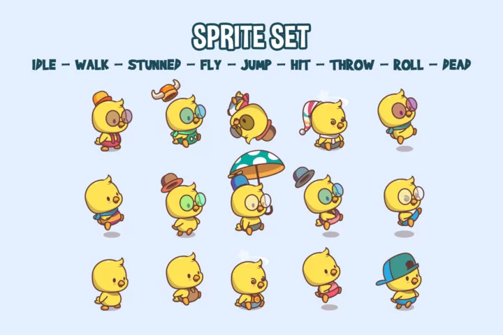 Cute Chick Game Character Sprites