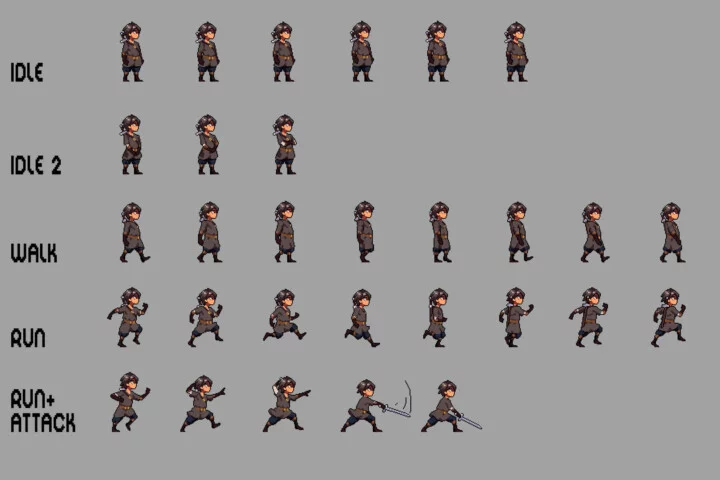 Anime Warrior Man Character Pixel Sprite Pack