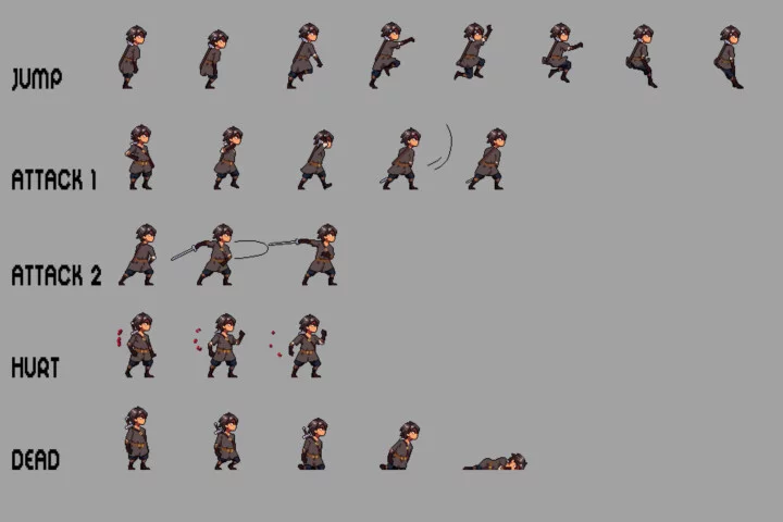Anime Warrior Man Character Pixel Sprite Pack