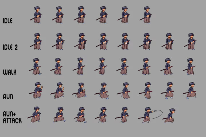 Anime Warrior Man Character Pixel Sprite Pack