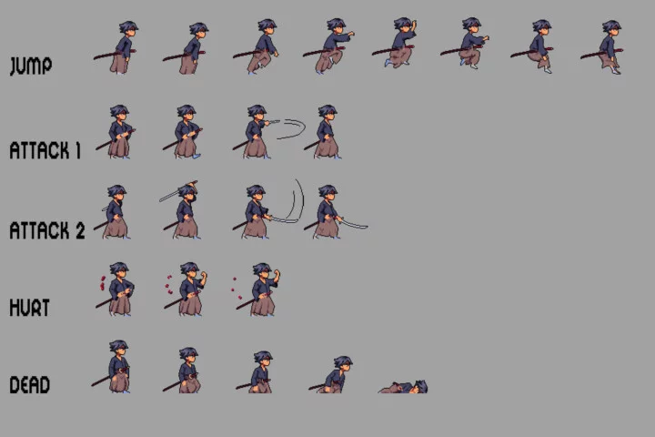 Anime Warrior Man Character Pixel Sprite Pack