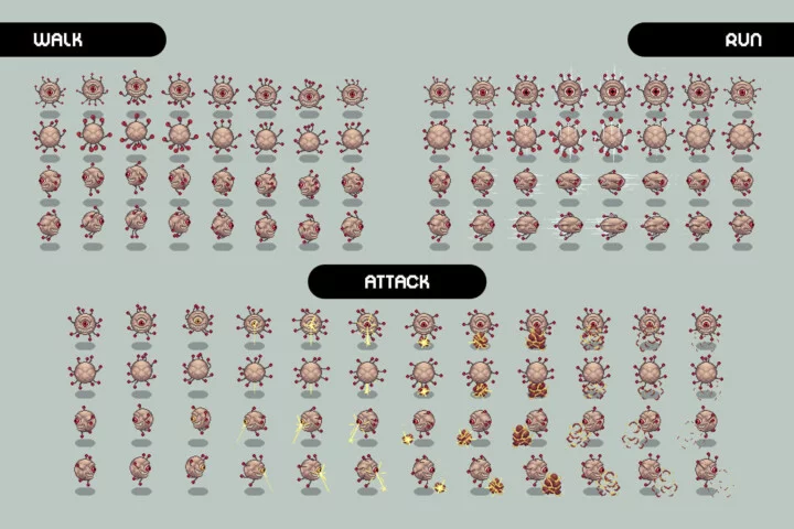 Beholder Monsters Top-Down Pixel Art Sprites