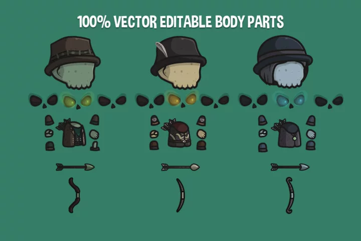 Chibi Skeleton Hunter Character Sprites
