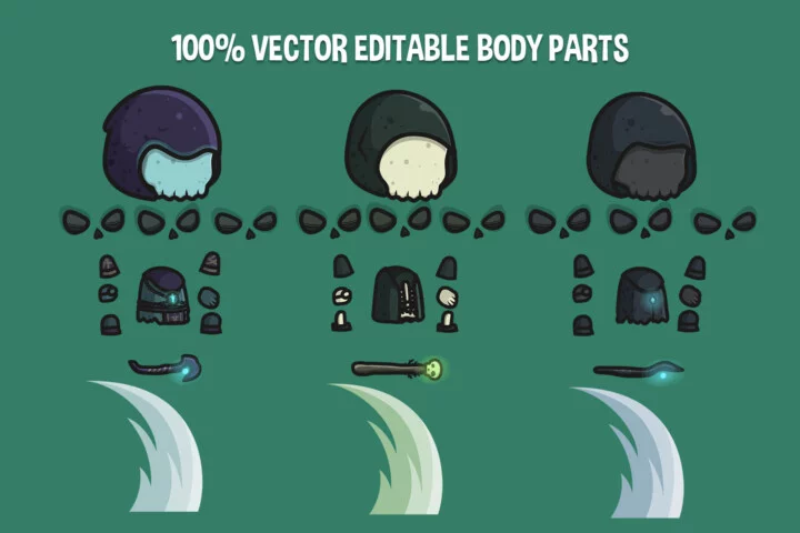 Chibi Skeleton Necromancer Character Sprites