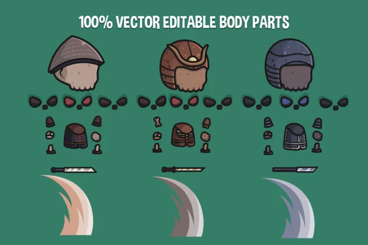Chibi Skeleton Samurai Character Sprites