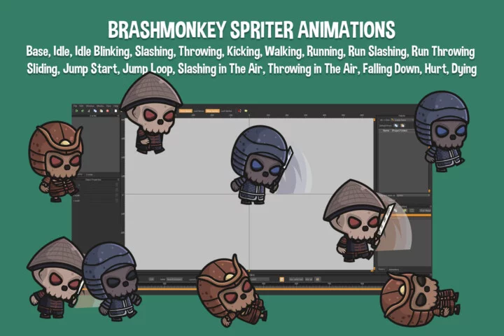 Chibi Skeleton Samurai Character Sprites