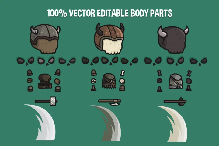 Chibi Skeleton Viking Character Sprites