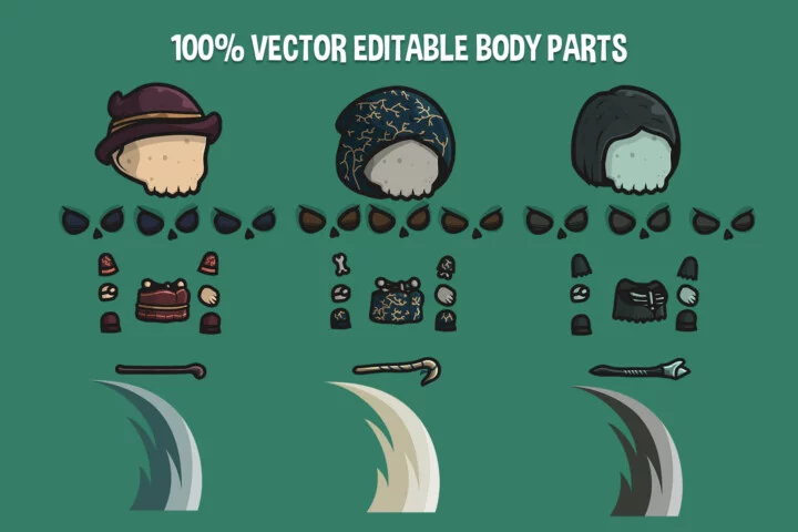 Chibi Skeleton Witch Character Sprites