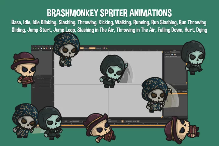 Chibi Skeleton Witch Character Sprites