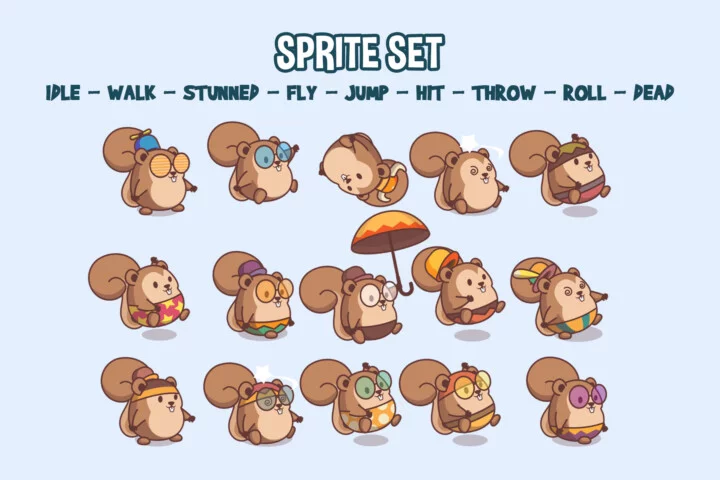 Cute Beaver Character Game Sprites