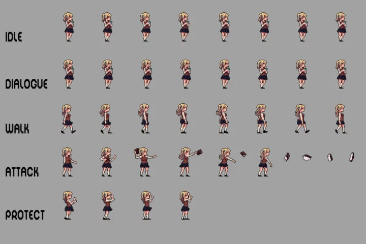 Free Schoolgirls Anime Character Pixel Sprite Pack