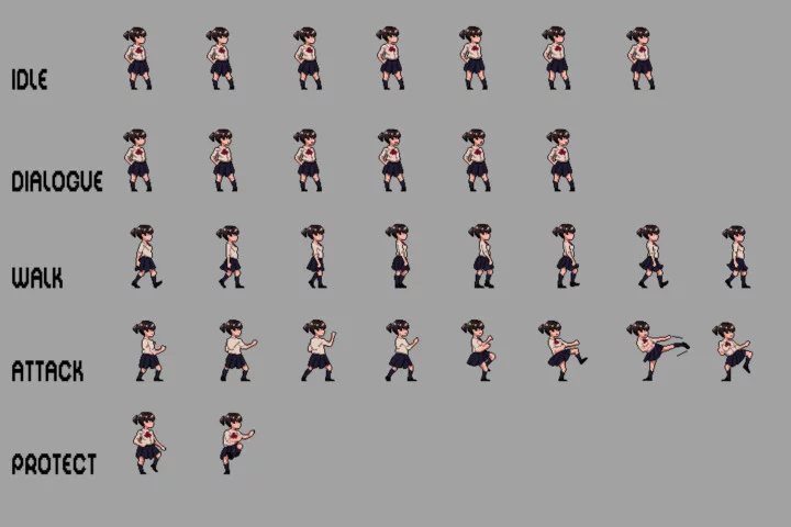 Free Schoolgirls Anime Character Pixel Sprite Pack