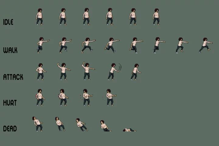 Free Urban Zombie Sprite Sheet Pixel Art Pack