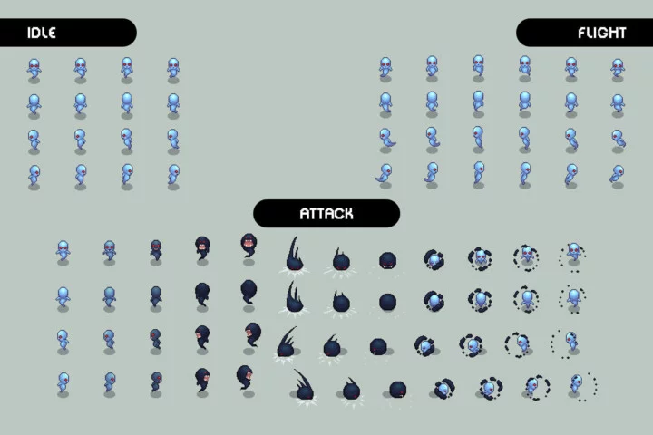 Top-Down Pixel Ghost Character Sprite Pack
