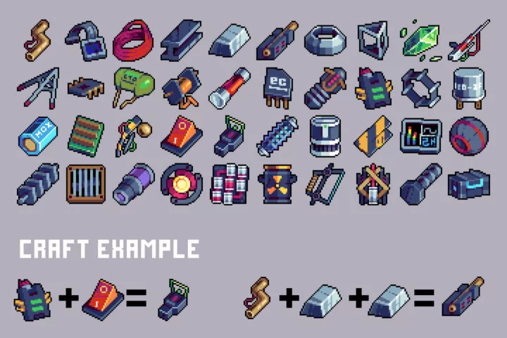 32×32 Resource Icons Pixel Art for Cyberpunk