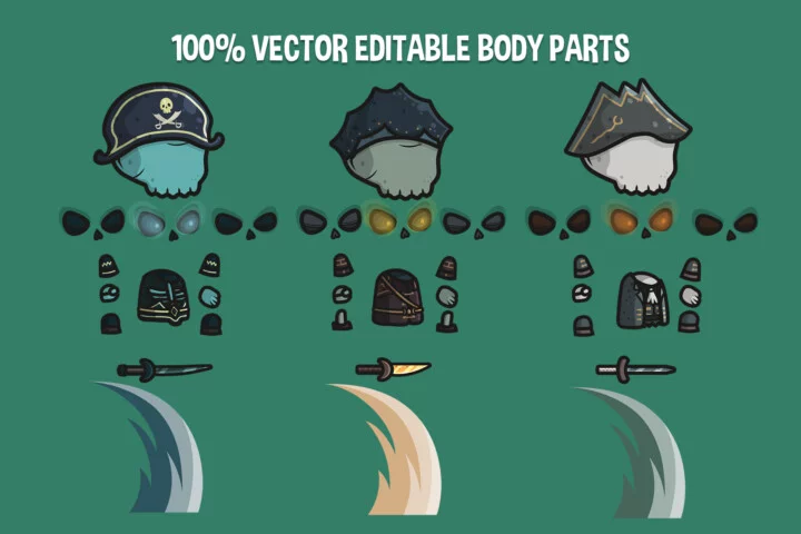 Chibi Skeleton Pirate Captain Character Sprites