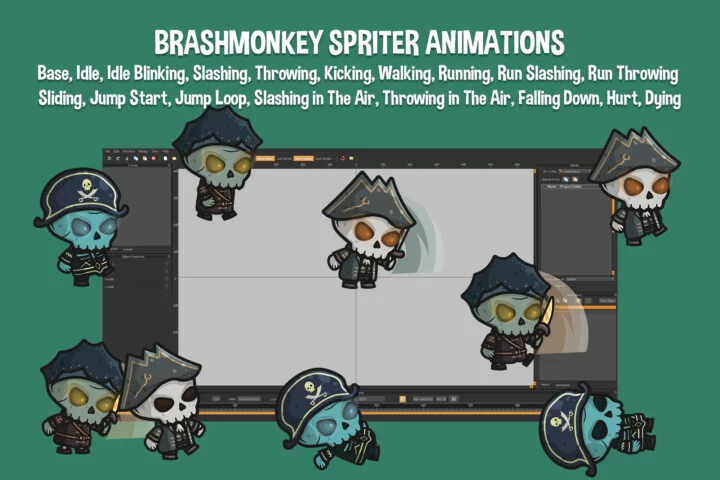 Chibi Skeleton Pirate Captain Character Sprites
