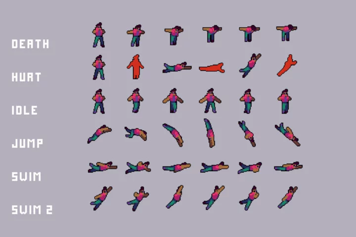 Cyberpunk Swimming Characters Pixel Art