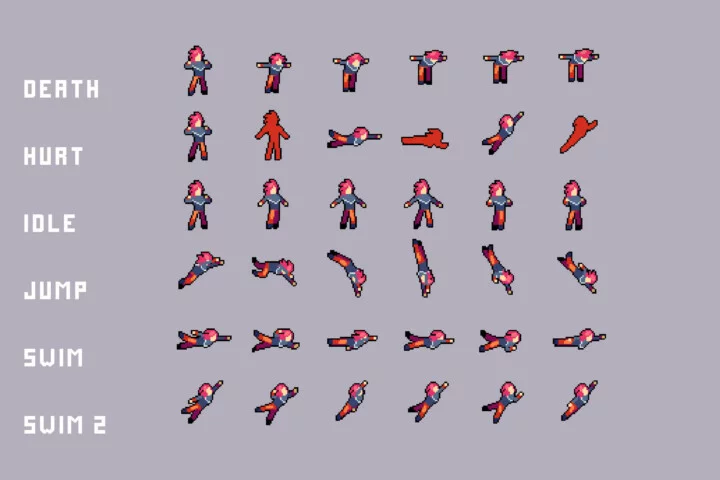 Cyberpunk Swimming Characters Pixel Art