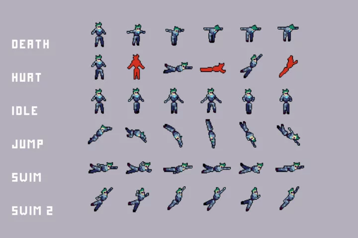 Cyberpunk Swimming Characters Pixel Art