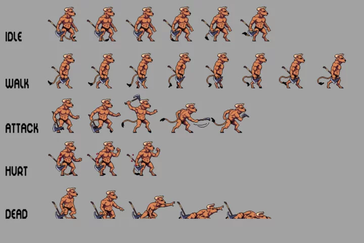 Free Minotaur Sprite Sheet Pixel Art Pack