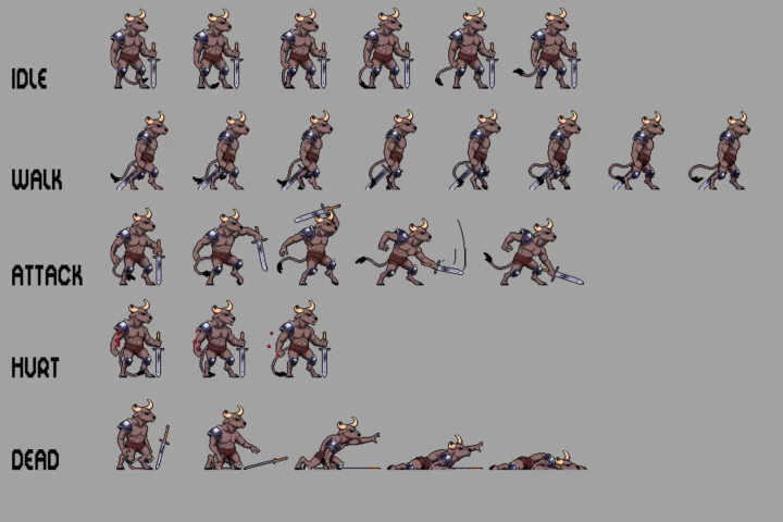 Free Minotaur Sprite Sheet Pixel Art Pack