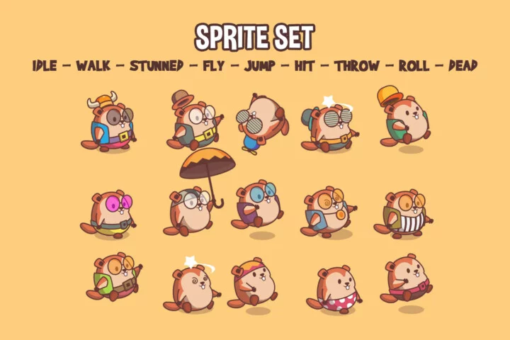 Funny Beaver Characters Game Sprites