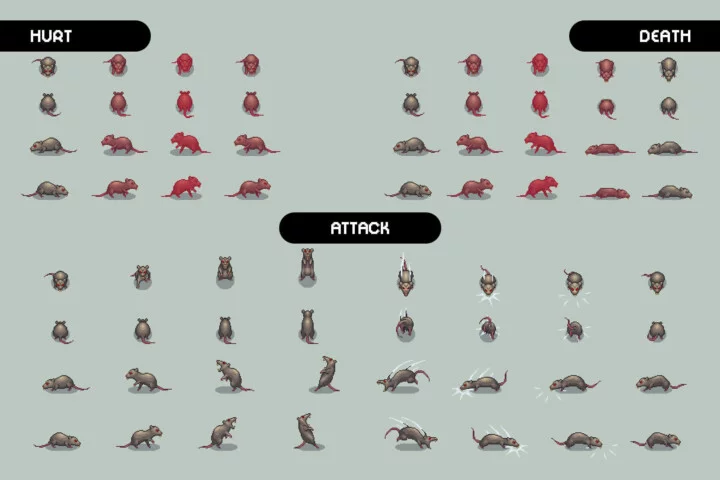 Giant Rat 4-Direction Pixel Character Sprite Pack