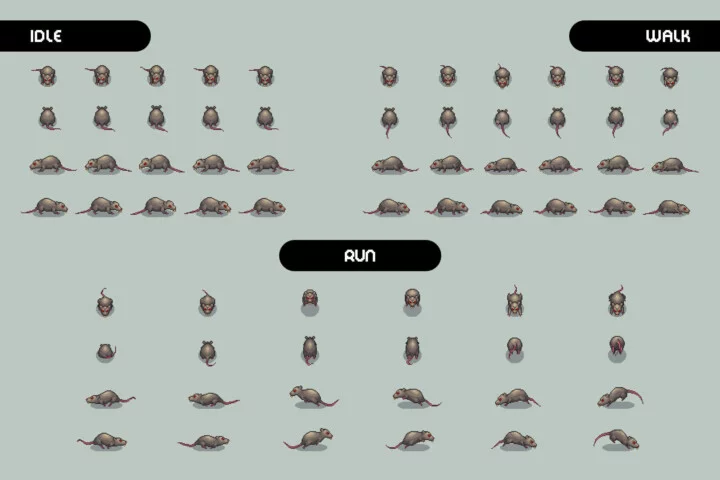 Giant Rat 4-Direction Pixel Character Sprite Pack