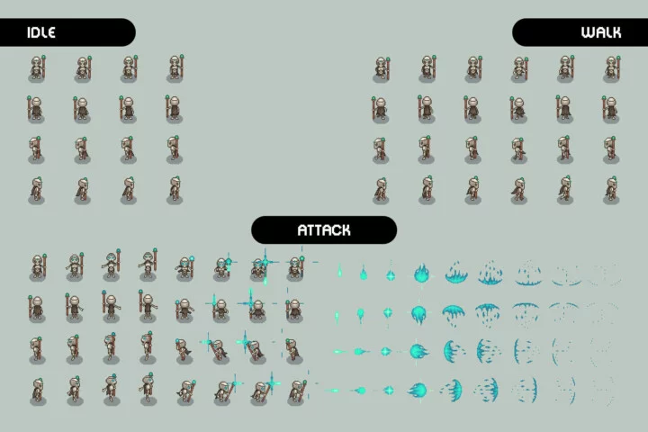 Top-Down Pixel Lich Character Sprites