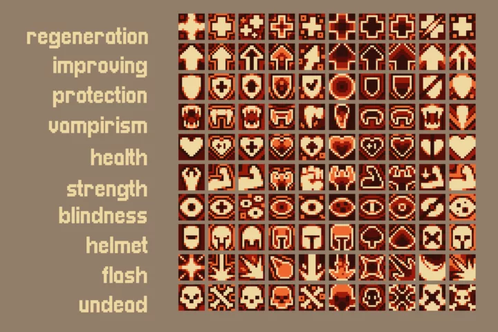 100 Pixel Art Status Effect Icons Pack