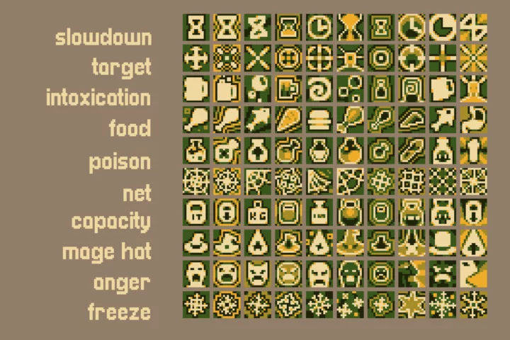 16×16 RPG Pixel Art Buff & Debuff Icons