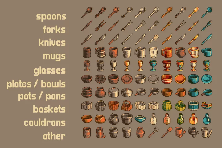 Medieval Household Items 32×32 Pixel Art Icons