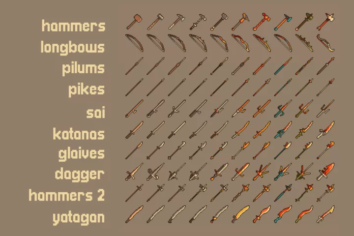 Medieval Weapons Pixel Art 32×32 Icon Pack