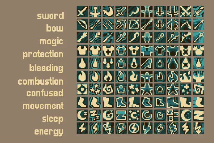 RPG Pixel Magic Buff & Debuff 16×16 Icons