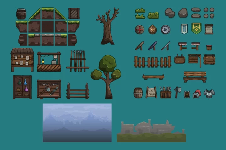 Free Medieval Armory Street Cartoon 2D Tileset